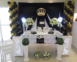 Locação Decoração Para Aniversários Festa Adulto Preto Dourado e Branco