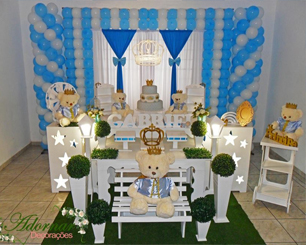 Decoração Chá de Bebê Príncipe Urso Azul e Branco C/ Duas Mesas