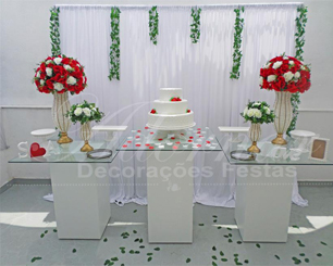 Decoração Casamento Com Mesa de Vidro Vermelho e Branco